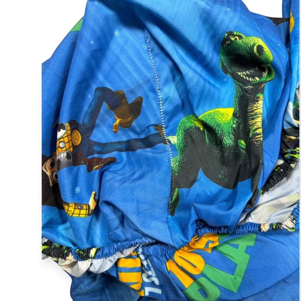 Disney Pixar Toy Story Twin Sheet Set Blue Woody Buzz Lightyear Rex Fitted Flat